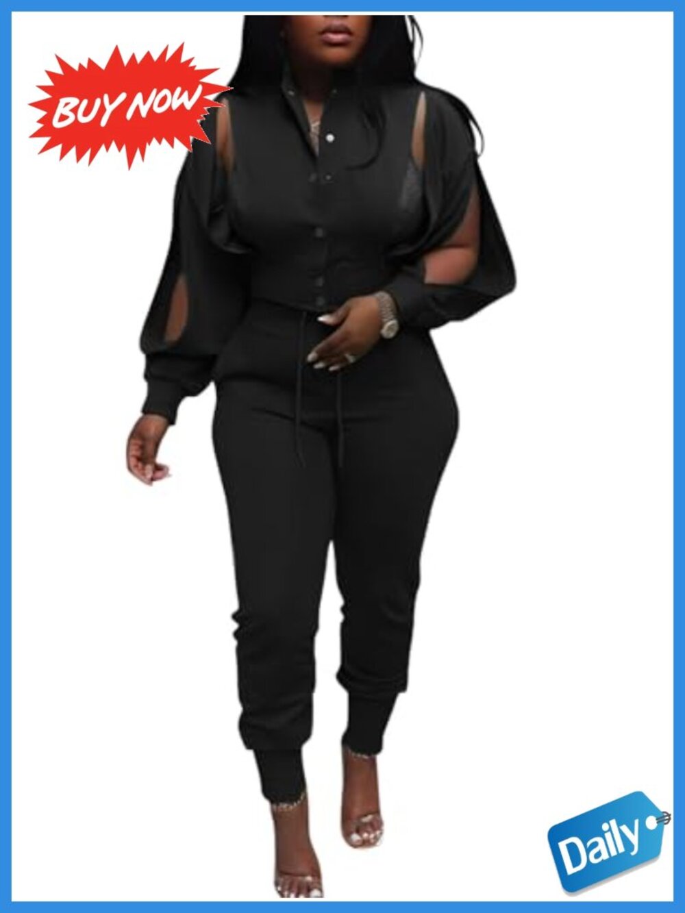 Akmipoem Two-Piece Sweatsuit Set Zip-Up Crop Top and Jogger Pants